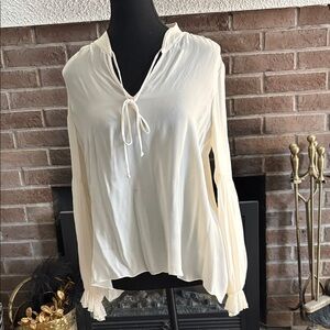 Haute Hippie Cream Tie-Front Long Sleeve Blouse